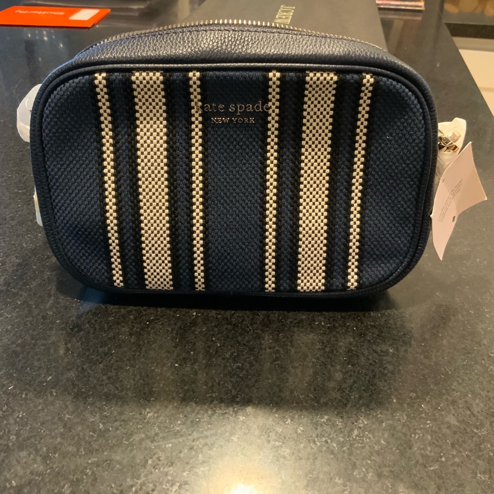 KATE SPADE ASTRID CANVAS STRIPE MEDIUM CAMERA CROSSBODY BAG + DUSTBAG NWT $198
